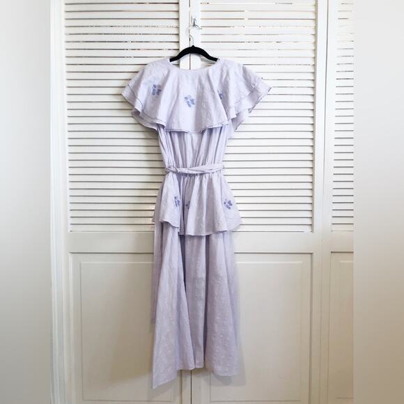 Innika Choo Lavender Pi Furlunche Wrap Ruffled Embroidered Linen Midi Dress - Picture 13 of 16